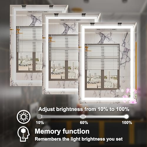 Miniatura 2 de Espejo LED de baño de 24 x 36 pulgadas, espejo de baño antivaho con luces LED, espejo de tocador LED iluminado frontal, espejo de maquillaje con luz