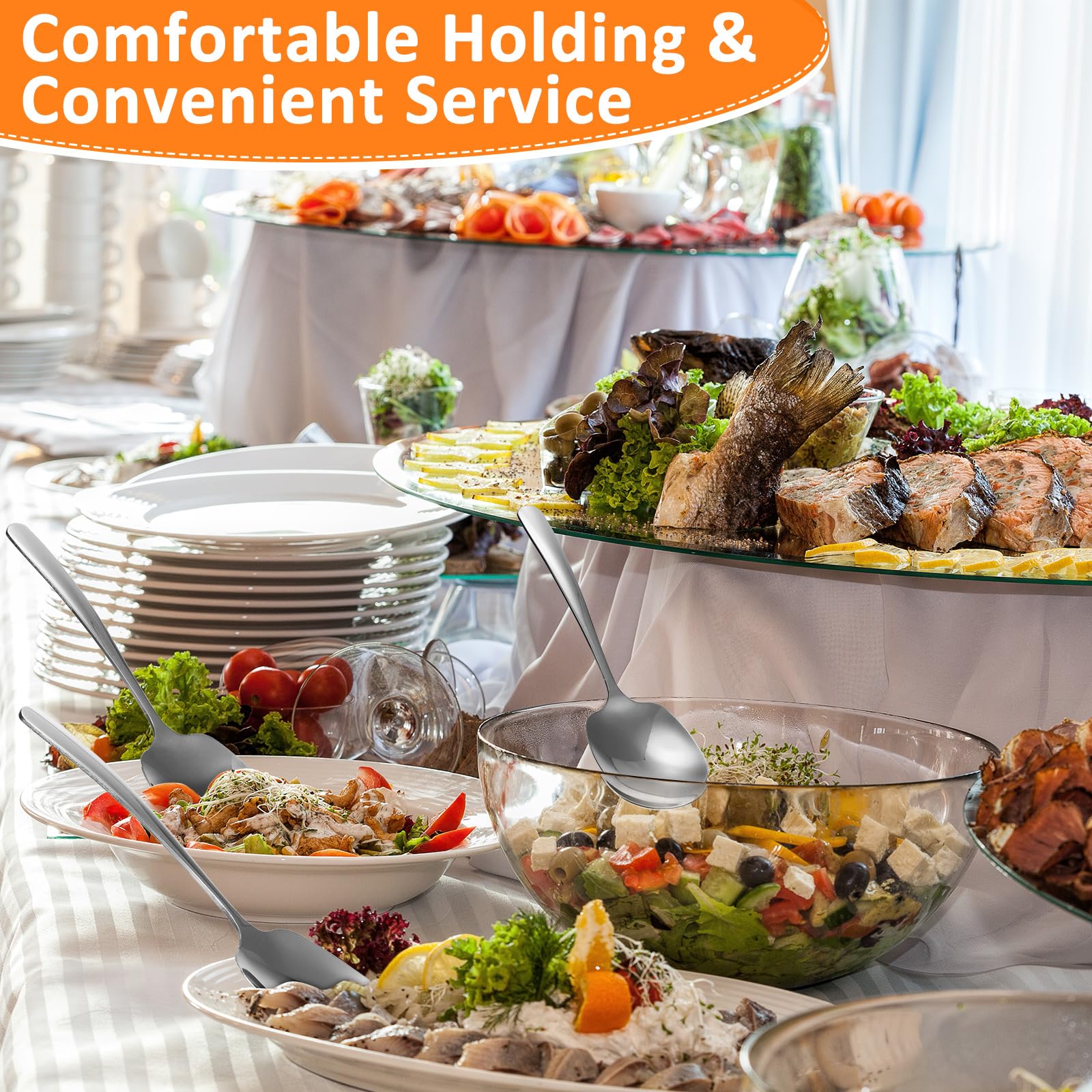 Uiifan 24 Stück Bankett-Servierlöffel Edelstahl Servierlöffel Servierutensilien Löffel zum Kochen Metall Servierlöffel für Buffet Catering Essen Kochen Küche, Silber, 21,6 cm lang, 21,6 x 6,1 cm