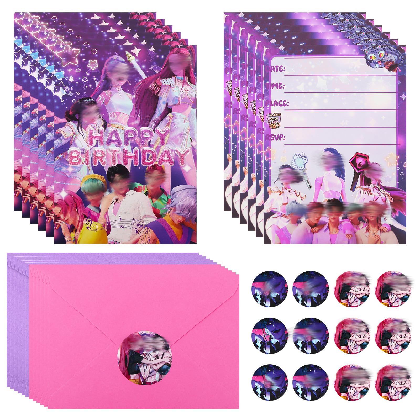 12Pcs Cartoon Party Invites,Dem-on Party Invitations Kids, Cartoon Movie Theme Invitations with Envelopes and Stickers, Birthday Cards for Kids
