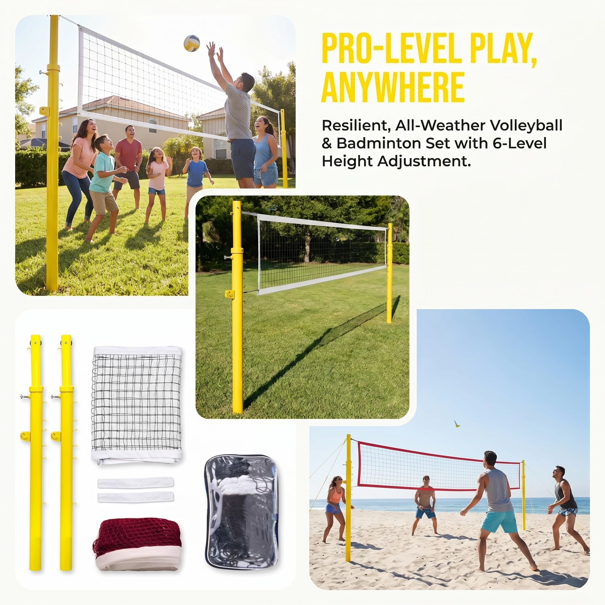 Set di Rete Regolabile E Portatile per Pallavolo E Badminton - Pali Resistenti per Giocare Sia Allinterno Che Allesterno, Perfetto per Sport in Giardino E Divertimento in Famiglia.