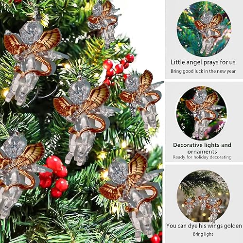 Miniatura 6 de 14 piezas de colgante de ángeles de árbol de Navidad, hermoso mini alas doradas transparentes colgantes de ángeles, adornos de ángeles colgantes,