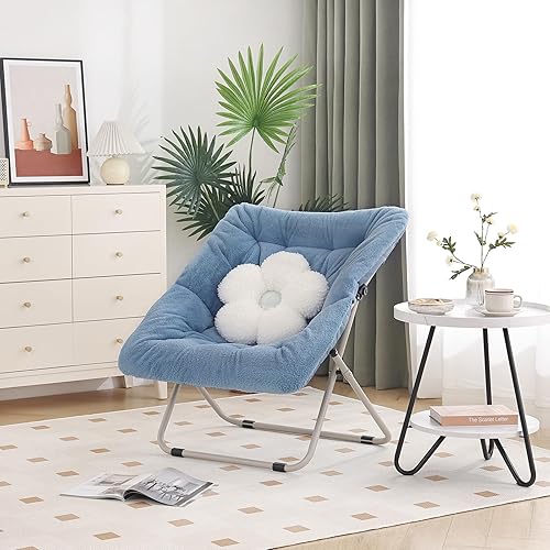 Miniatura 36 de Comfy - Silla de dormitorio plegable de gran tamaño con piel sintética suave, marco de metal, para dormitorio, sala de estar, balcón, patio,