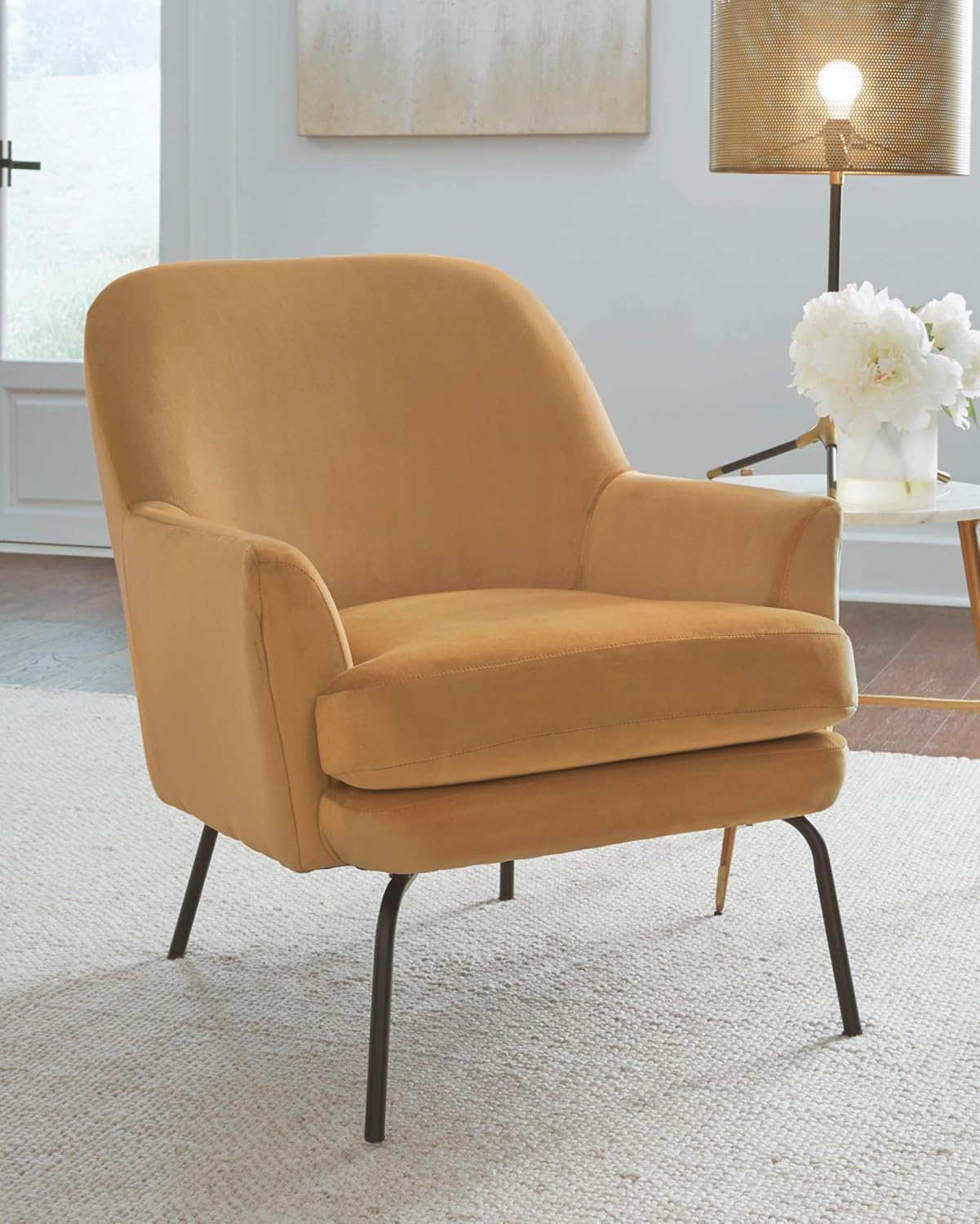 Contemporary Gold Velvet Accent Chair 28.25"W x 33"H