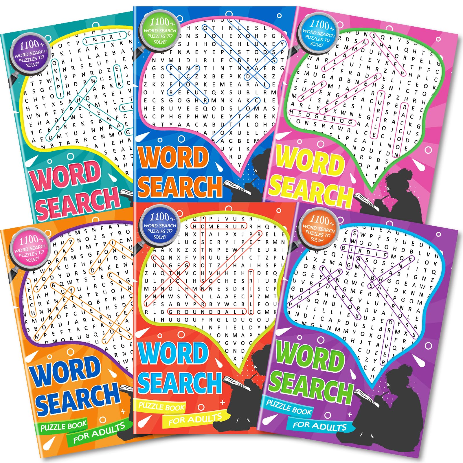 Kalysky 6 Pack Large Print Word Search Books for Adults 26x19cm, 7000+ Wordsearch Puzzle Books for Adults with 330+ Themes, Word Game Activity Book for Seniors and Teens