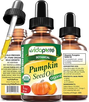 Organic PUMPKIN SEED OIL Certified Organic WILD GROWTH RAW Pure EXTRA VIRGIN UNREFINED for Skin, Face, Body, Hair and Lip Care 1 Fl Oz