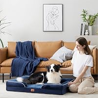 BEDSURE Ortopédikus Kutyaágy 89x63 cm - Közepes Méretű Kutyáknak, Mosható Tojástartó Habos Kutyakanapé, Csúszásgátló Kutyafekhely, Sötétkék 7