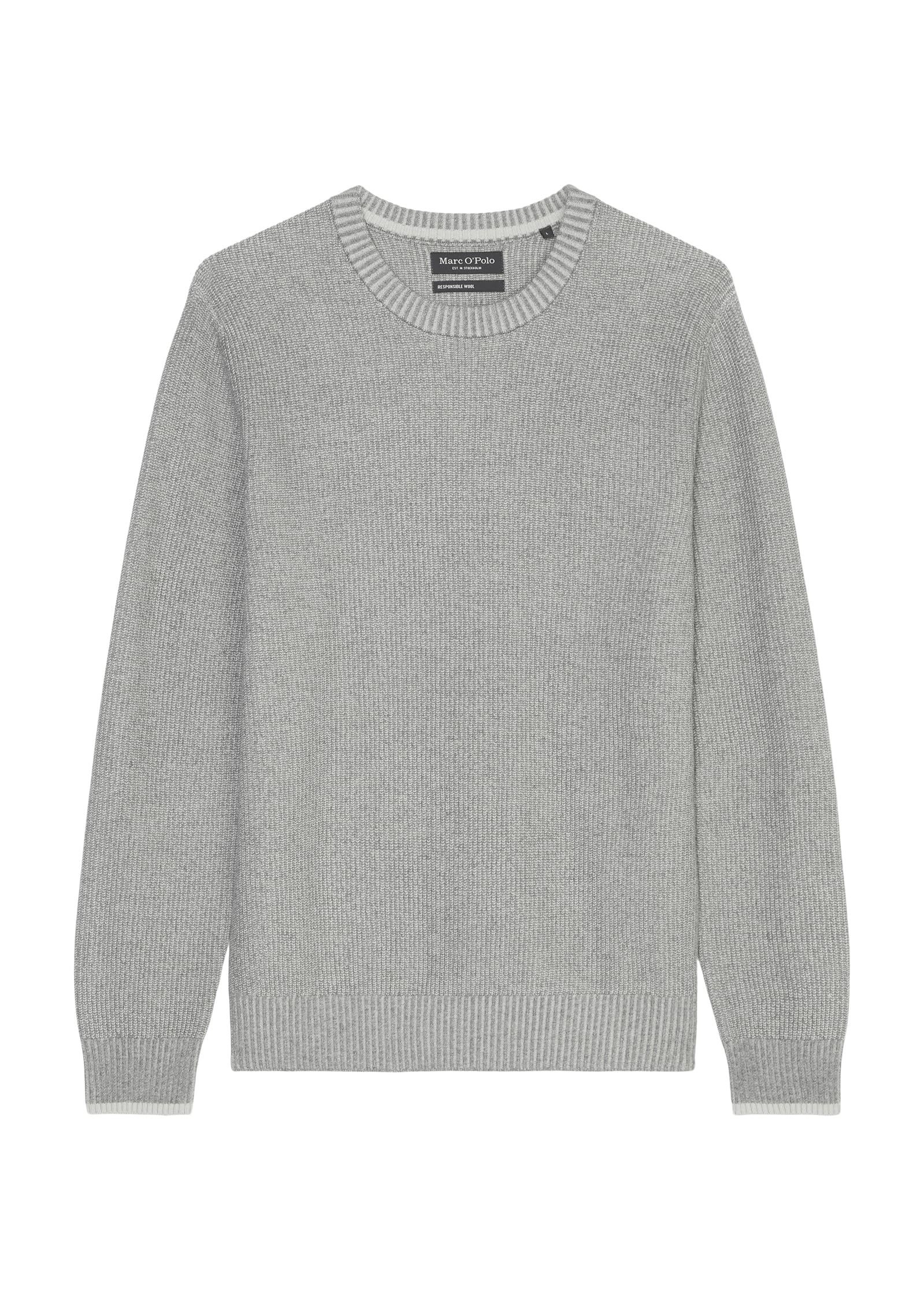 Marc O'Polo Herren Strickpullover mit Rundhalsausschnitt Langarm, Grau (Grey Melange), M
