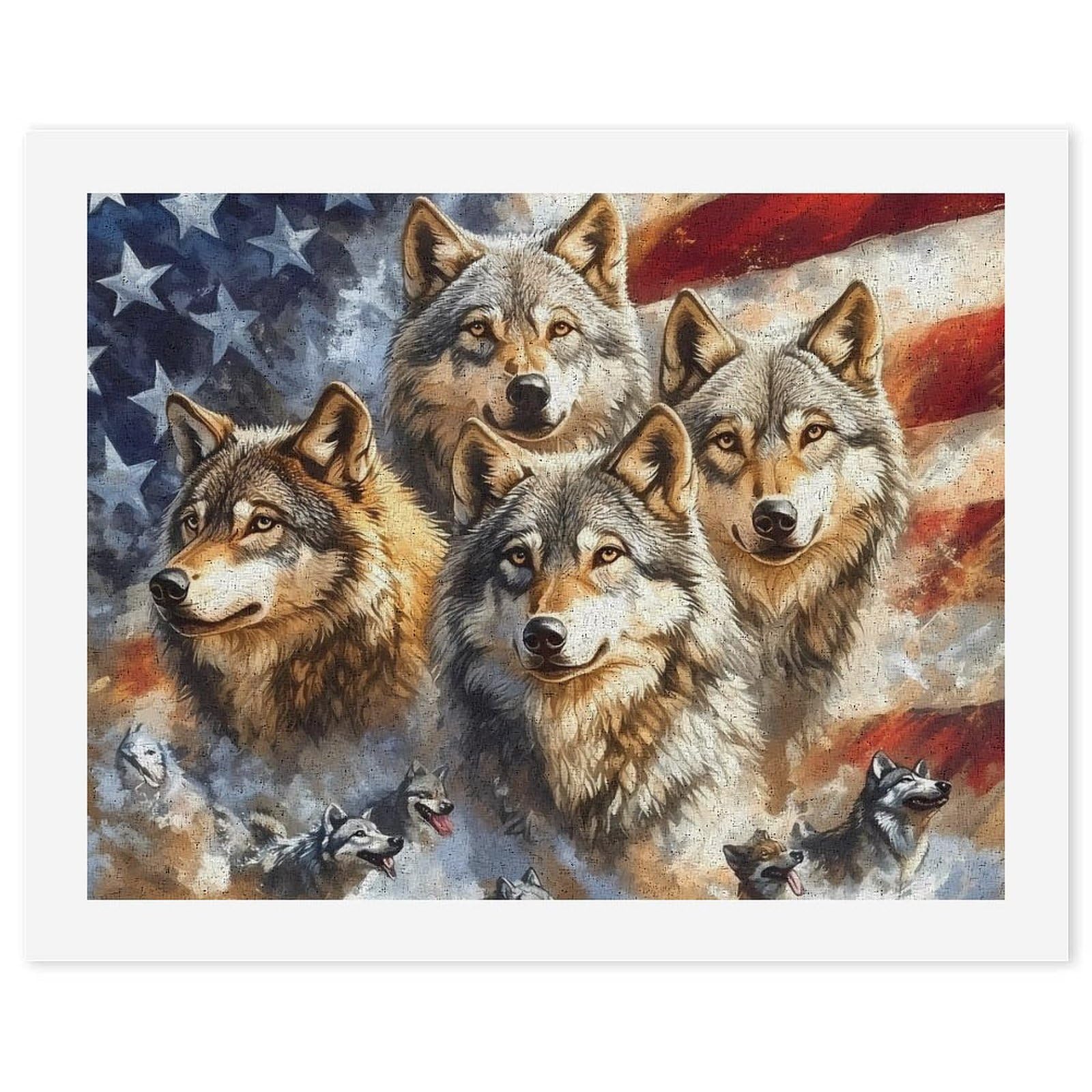 Malen nach Zahlen, Motiv: Wolf mit US-Flagge, für Erwachsene, Anfänger, bunt, DIY, einfaches Malen für Zuhause, Wanddekoration