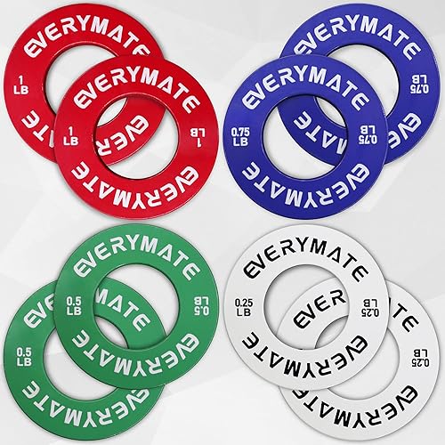 EVERYMATE Fractional Micro Weight Plates Set of 8 Weight Plate Pair of 0.25LB 0.5LB 0.75LB 1 LB for Olympic Barbells for Strength Training Micro Plates Weight Plate - Colorful