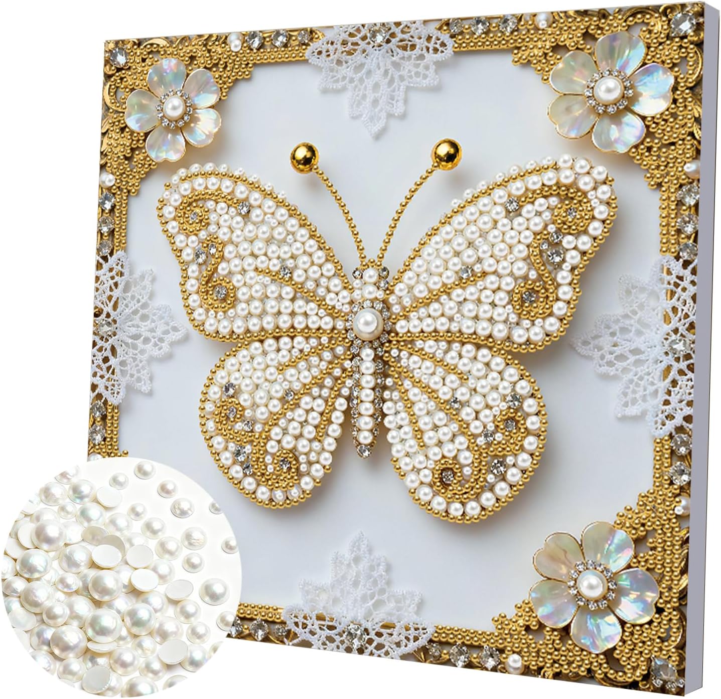 DIY Pearl Painting Kit with Wooden Frame, 3D Plastic Pearl Gemstone Ocean Art Craft for Adults Beginners, Diamond Dot Painting, Home Wall Decor Ready Gift for Women(Butterfly)(25 * 25cm)