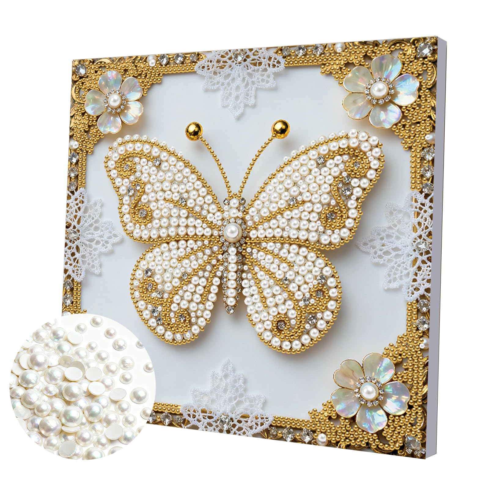 DIY Pearl Painting Kit with Wooden Frame, 3D Plastic Pearl Gemstone Ocean Art Craft for Adults Beginners, Diamond Dot Painting, Home Wall Decor Ready Gift for Women(Butterfly)(25 * 25cm)
