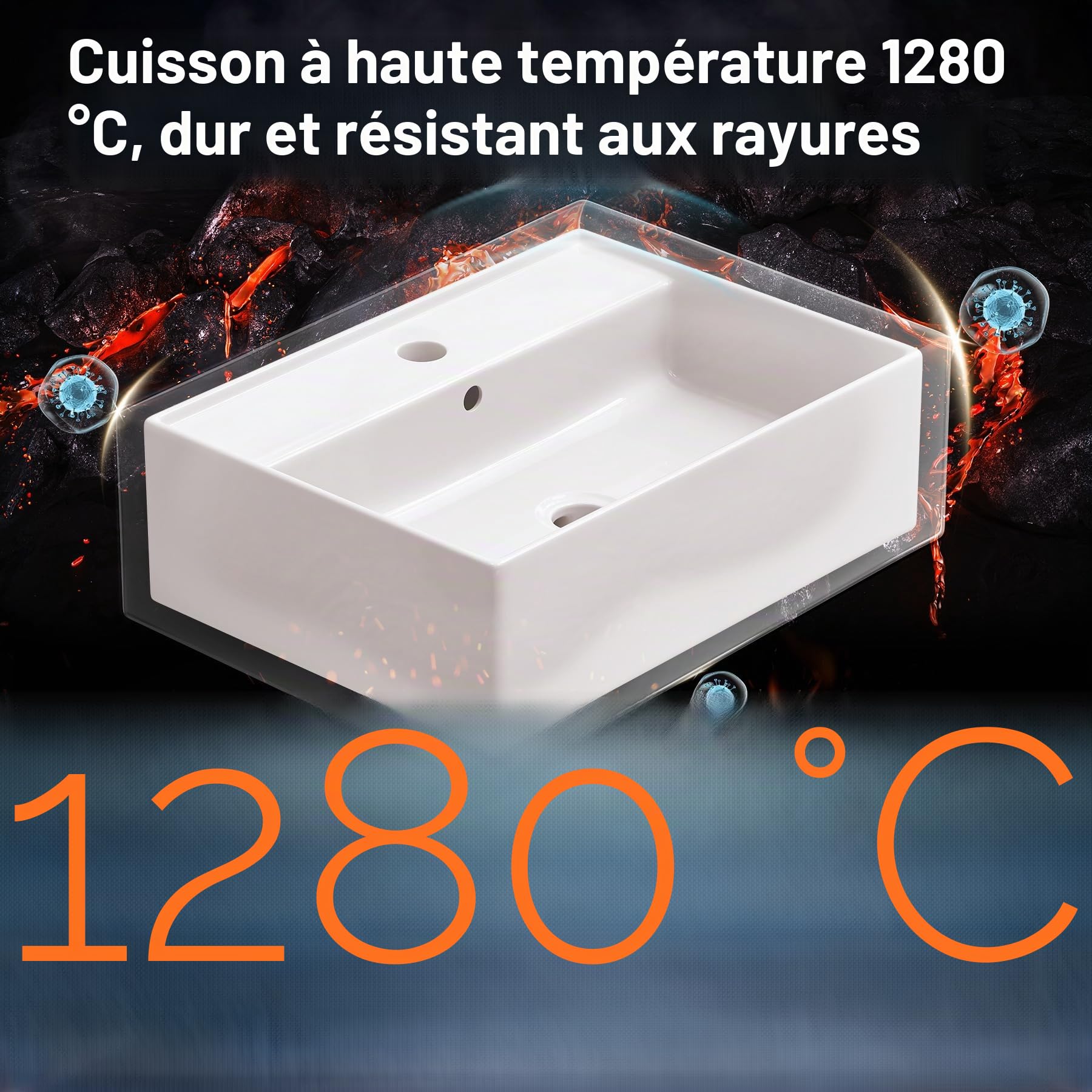 HOROW Petit lavabo blanc - Lavabo mural carré - Pour toilettes d'invités - Lavabo suspendu ou à poser - Avec trou de robinet - 45 x 31 cm - Sans robinet