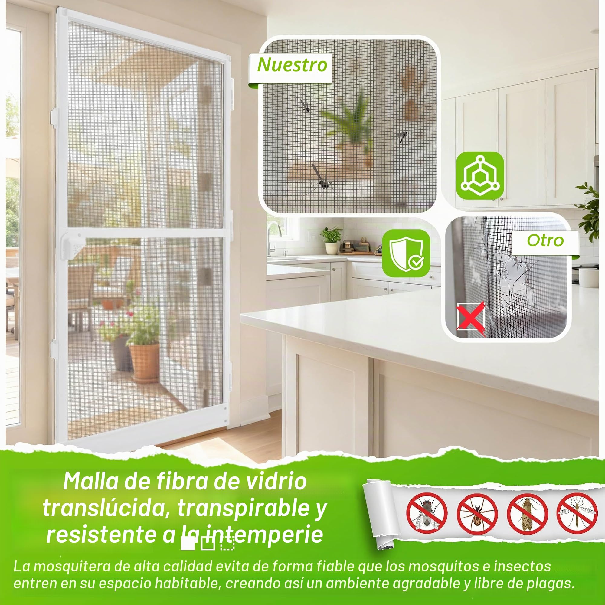 Aufun Puerta mosquitera para puerta de hasta 120 x 240 cm, Mosquitera Fija Puertas Abatibles con marco de aluminio en blanco