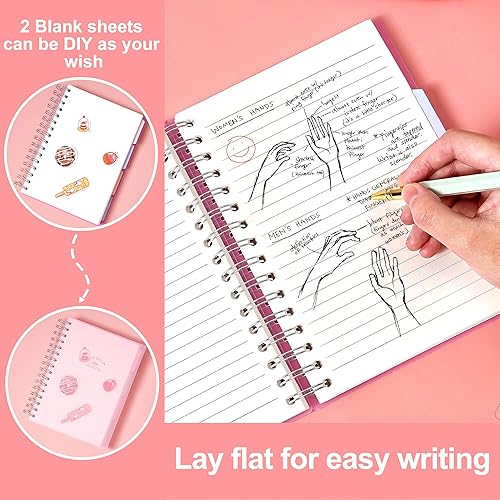 Miniatura 3 de CAGIE Cuaderno de espiral con rayas universitarias, cuaderno espiral de 5 materias con separadores de pestañas, 300 páginas A5, cuaderno pequeño en