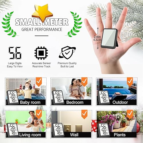 Miniatura 3 de Antonki Termómetro de habitación higrómetro pequeño sensor de monitor de humedad para interiores, medidor digital de temperatura y humedad para el