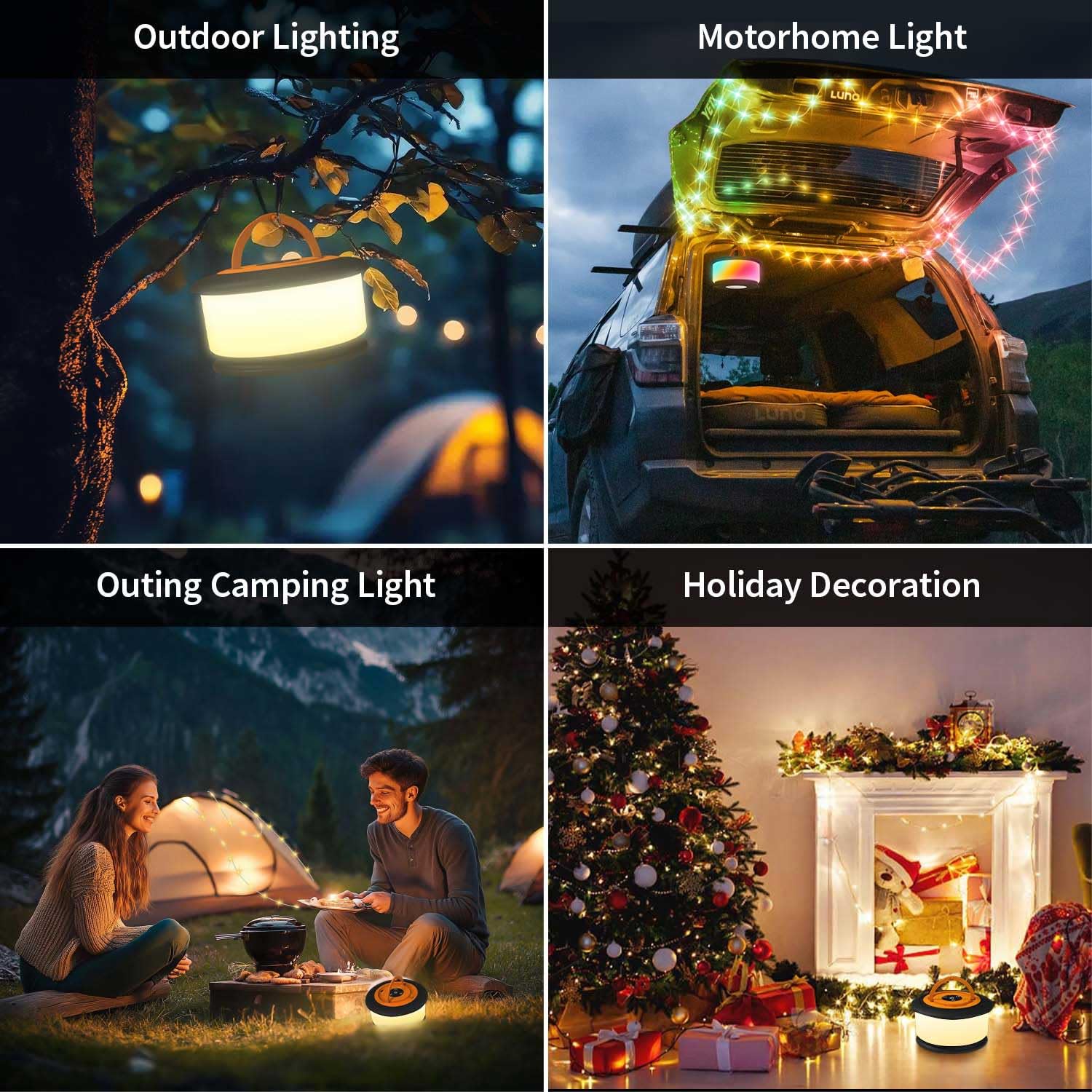 2 x Camping-Lichterketten, 2-in-1, verbessert, 10 m, wiederaufladbare Zelt-Lichterkette mit 19 Beleuchtungsmodi, schnelle Lagerung, tragbare LED-Lampe für Dekoration