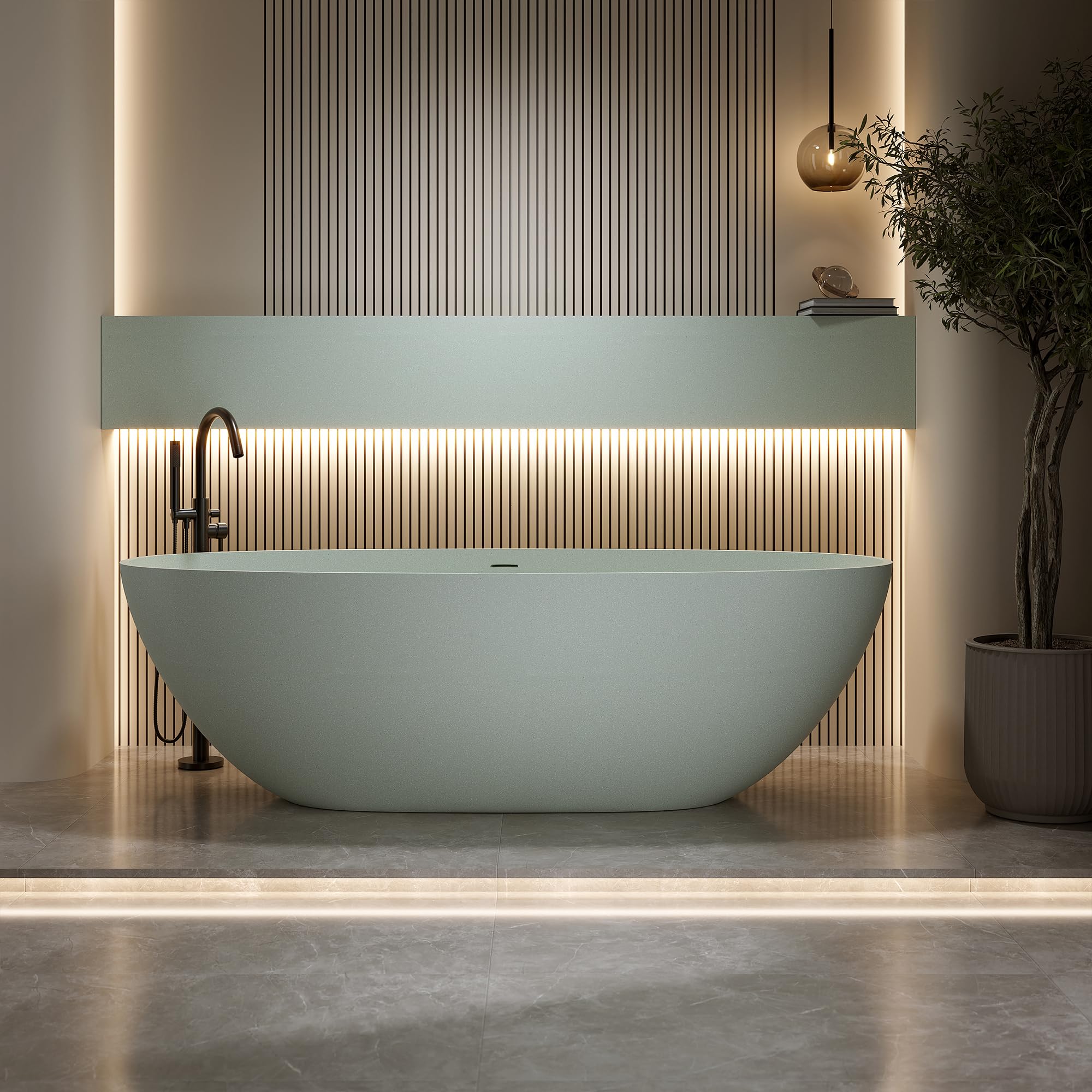 59" Stone Resin Free Standing Tub, Small Bathtub for Bathroom
