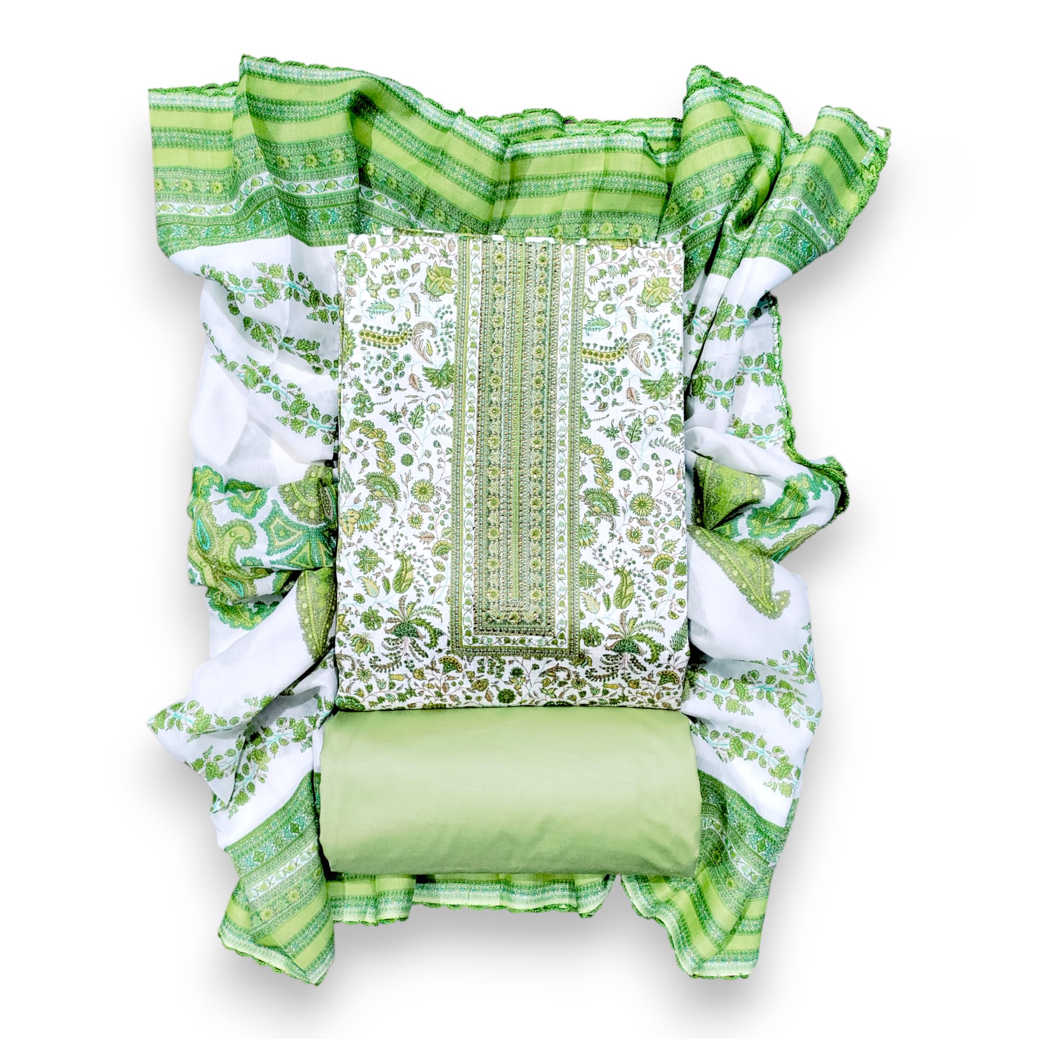 GenericWOOKEY Uncstiched Churidar material for women Pure cotton 5 Meter (2.5 M Top, 2.5 M Bottom and 2 M Dupatta, Green)_20