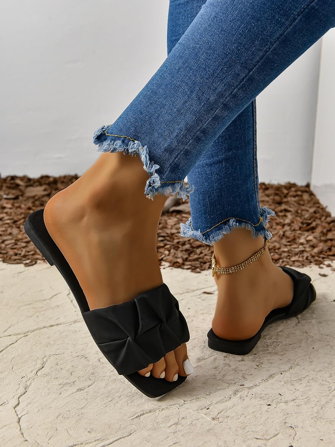 GORGLITTER Women's Summer Flat Sandals Square Toe Dressy Slide Sandals Wedding Shoes Vacation Trendy Dress Sandals 2026 - Image 5