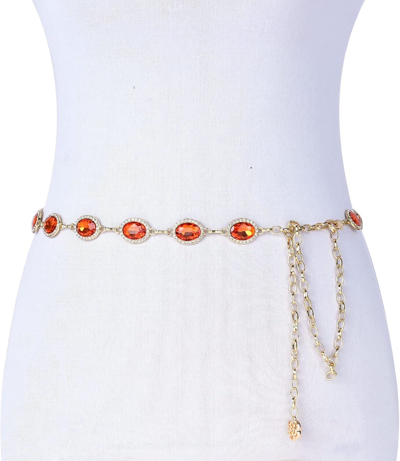 ILuvatar Green Glass Diamond Chain Belt - Metal Women's Western Style Dress Belt - Image 3