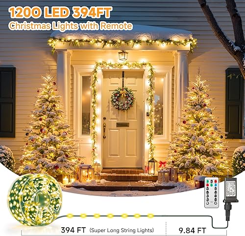 Miniatura 2 de Mlambert 1200 luces LED de Navidad de 394 pies, luces de hadas regulables impermeables para exteriores con control remoto, 8 modos de iluminación