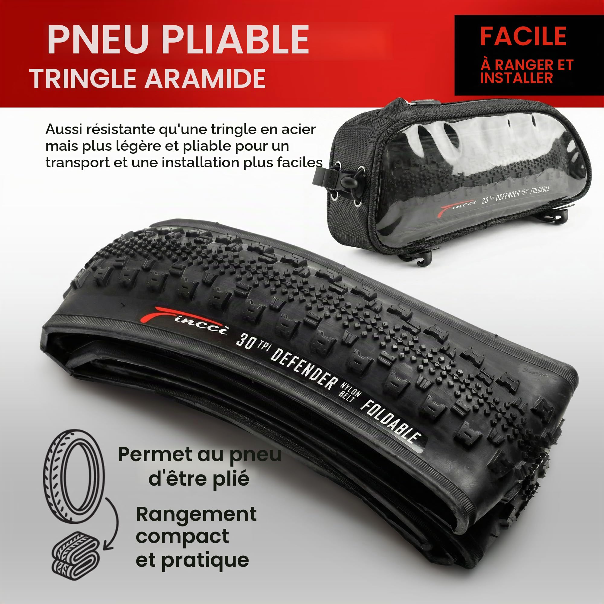 Fincci Pneu Gravel 700x38c 40-622 Pliable 30 TPI Anti-Crevaison (Lot de 2) | Pneus Gravel Pliables 700x38c, ETRTO 40-622, 30 TPI et Protection 1 mm - Pour Route, VTT, Hybride et VAE - Lot de 2