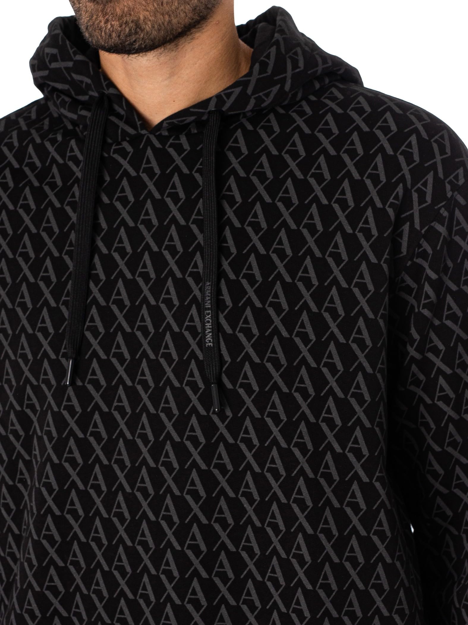 Armani Exchange Uomo Felpa con Cappuccio Pullover con Stampa Logo, Nero