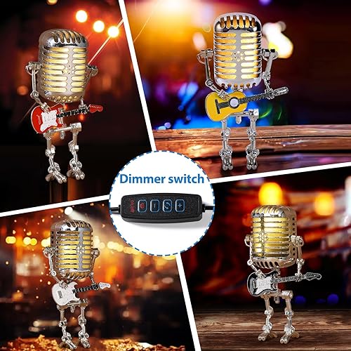 Miniatura 4 de Lámpara robótica de guitarra con micrófono vintage, regalos de música para hombres, regalos geniales para amantes de la música, luz vintage para