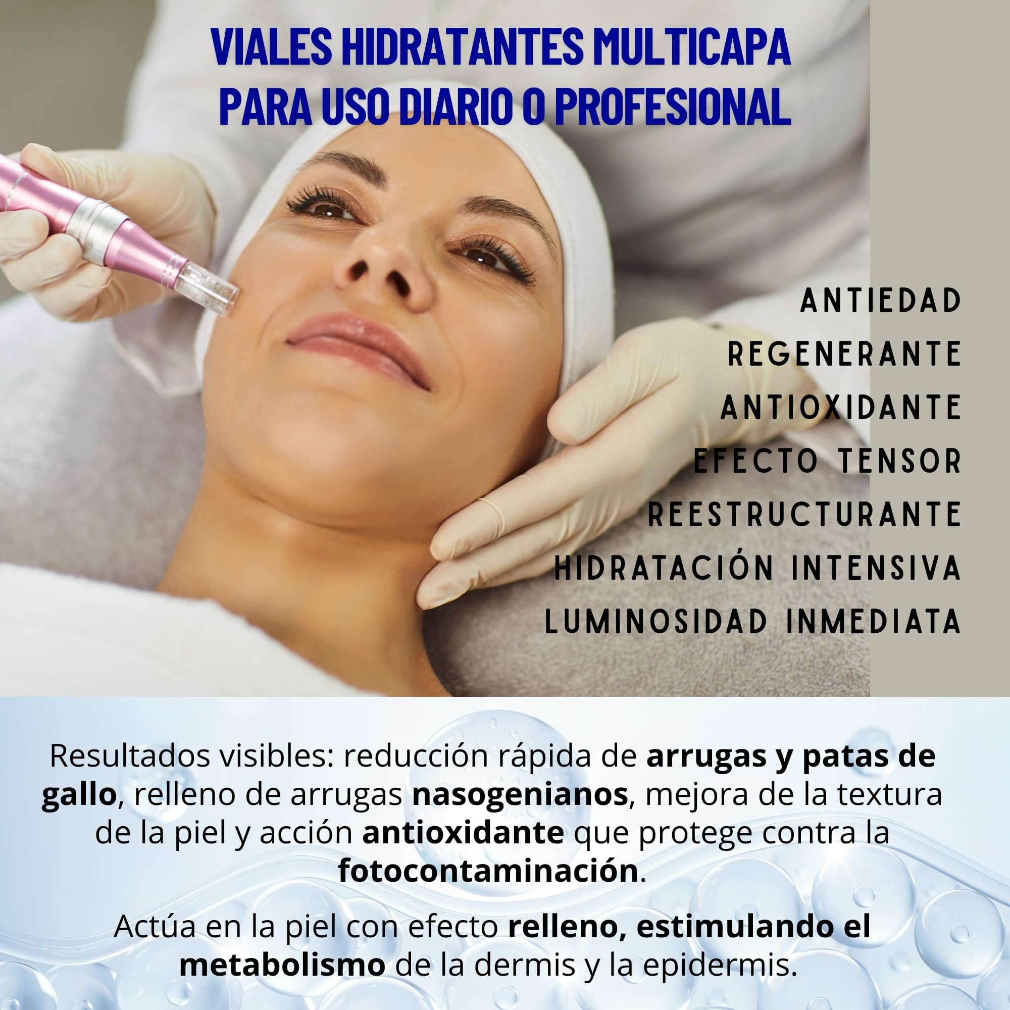 KFS Viales Tripla Siero Viso Acido Ialuronico con Niacinamide B3 e Pantenolo B5, Azione Multistrato, Filler e Lifting Viso, Compatibile con Microneedling Viso, Dermaroller e Dermapen, 10u x 5ml