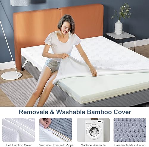 Miniatura 6 de Koorlian - Cubrecolchón de espuma viscoelástica con infusión de gel de 3 pulgadas tamaño Queen alivio de presión doble capa de espuma con funda de