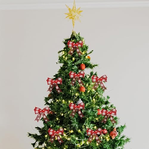 Miniatura 6 de Cinta de Navidad de 22 yardas x 1 pulgada, cinta roja de copo de nieve para manualidades, envoltura de regalos, decoración de Navidad de invierno