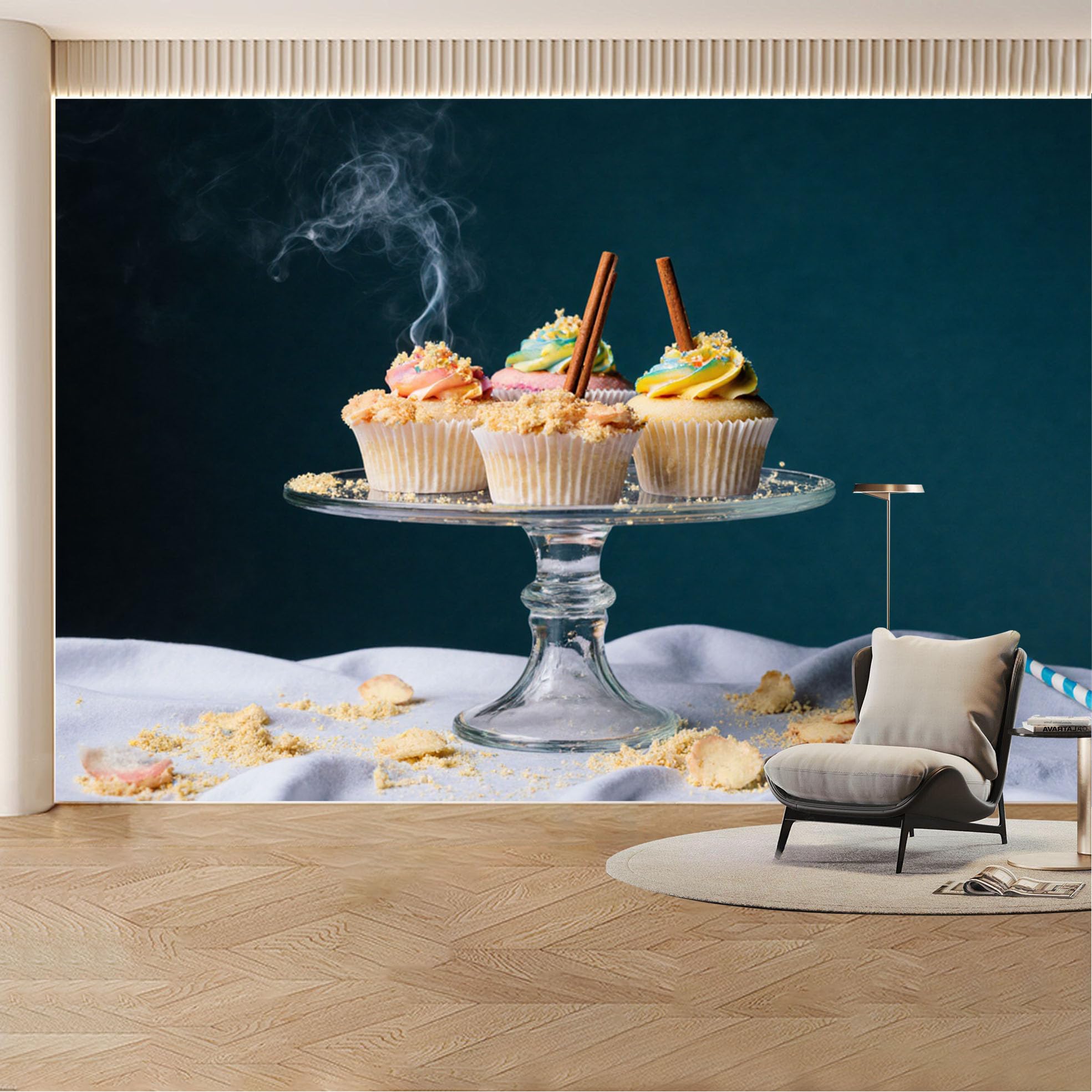 Custom Wall Mural Wallpaper Cupcake Dessert Still Life Modern Wall Decor Large Wall Art Vintage Bakery Style Removable SelfAdhesive Large Photo for Living Room， Bedroom， Office