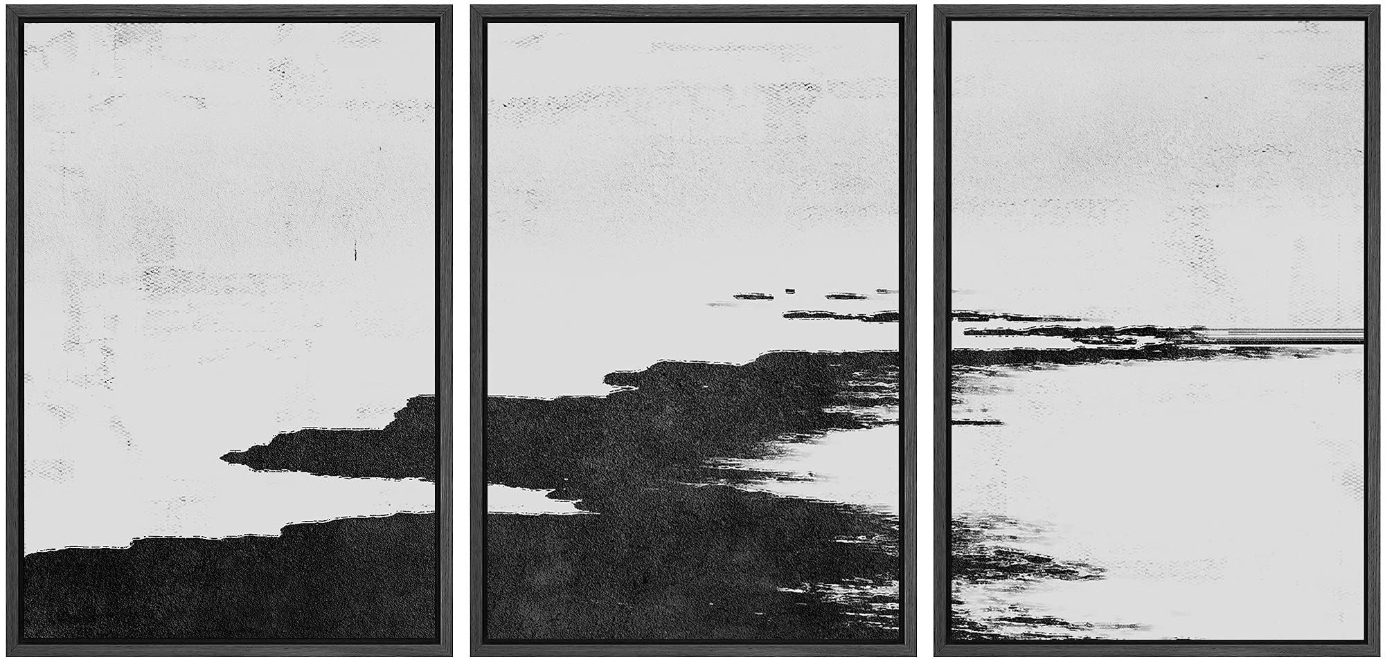 SIGNWIN Framed Canvas Print Wall Art Dark Path Along The Shore Abstract Shapes Illustrations Modern Art Minimalist Relax/Calm Black and White for