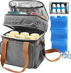 Bolsa térmica para leite materno com bolsa de gelo, bolsa térmica para mamadeiras serve para 6 mamadeiras de até 255 g, bolsa de transporte de viagem de camada dupla para leite materno, bolsa térmica