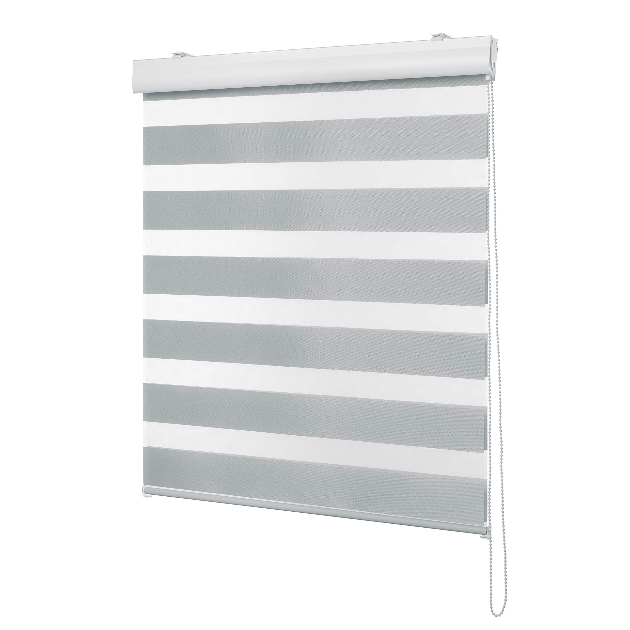 Ventanara® Doppelrollo Hellgrau mit Kassette Weiss Matt Duorollo Rollo Rolljalousie viele Größen (80 x 220 cm, Hellgrau/Kassette Weiss Matt)