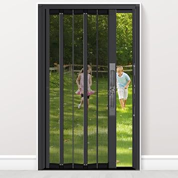 MAGZO 36"x 80" Aluminum Retractable Screen Door for Single Door, Upgraded Heavy Duty Aluminum Frame & Sturdy Mesh with Security Lock, Easy Assemble, Black Frame