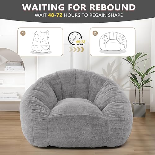 Miniatura 6 de Puf gigante para adultos, sofá suave de piel sintética, sofá de gran tamaño y relleno para el suelo, silla de lectura grande, cómodo sofá puff para