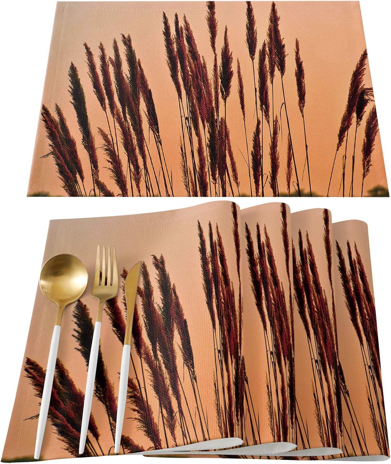 Fandim Fly Placemats Dining Room Table Mats Set of 4 Cattail Reed Sunset Natural