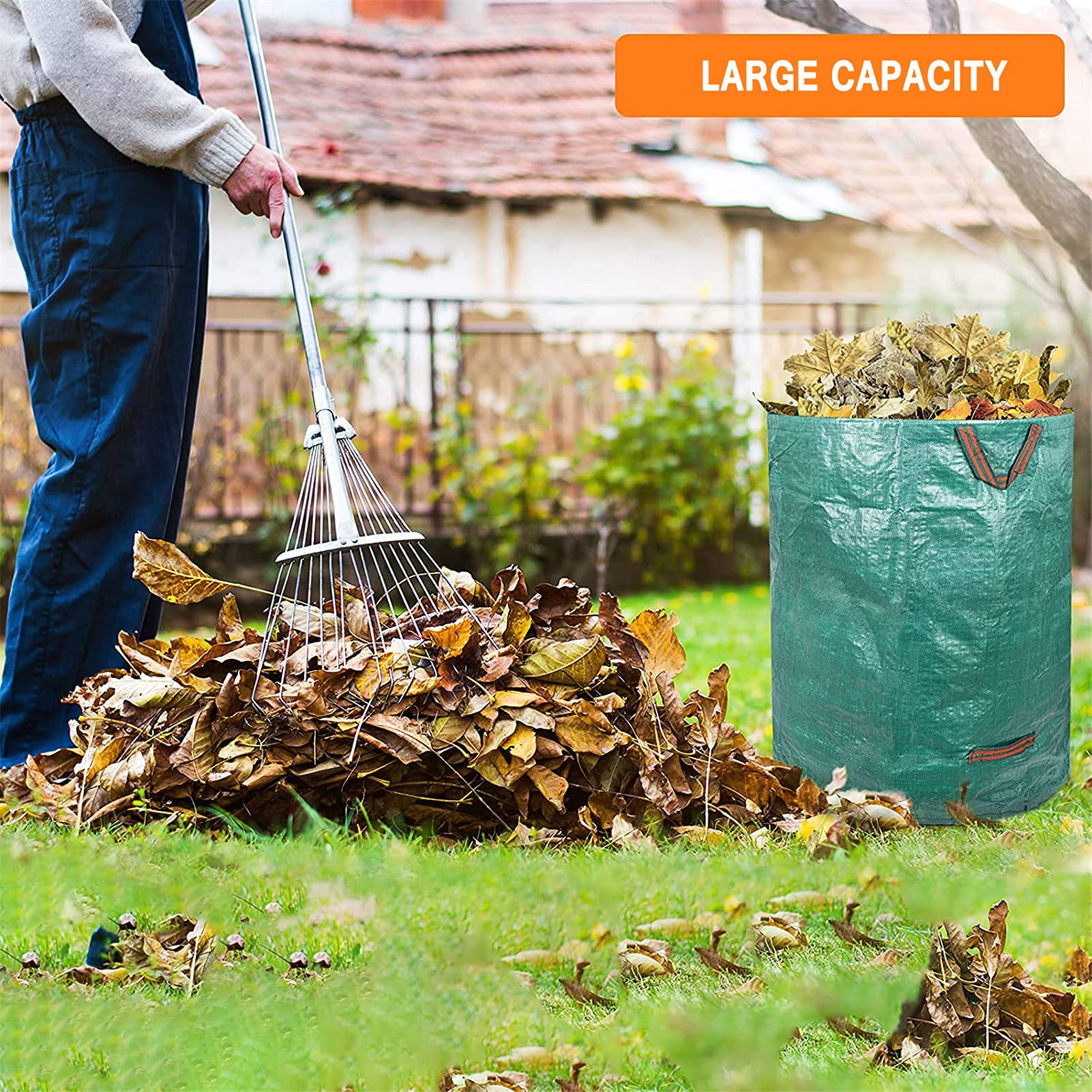 Bolsas De Basura De Jardín Resistentes,Gran Capacidad 400L / 106 Galones Bolsa De Jardín con Asas, Sacos De Basura Verdes Plegables Y Reutilizables para Basura De Jardín Hojas Hierba,4PCS