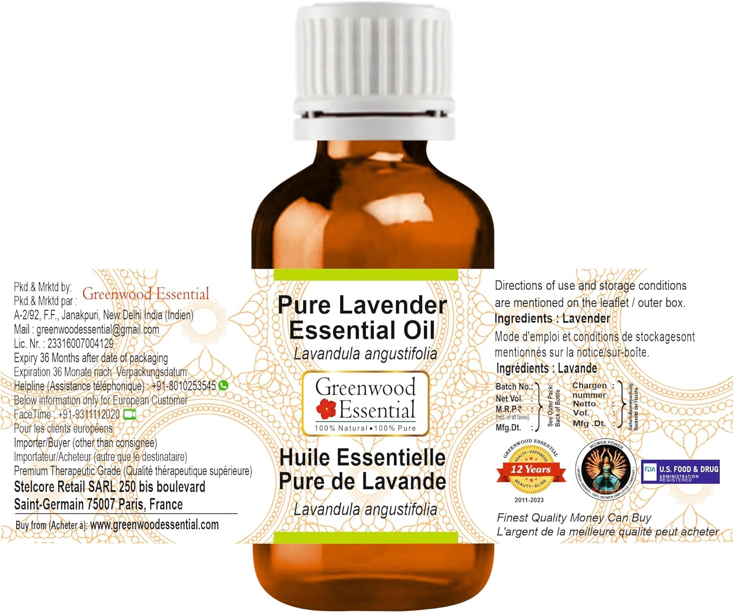 Greenwood Essential Pure Lavender Essential Oil (Lavandula angustifolia) Steam Distilled 50ml (1.69 oz)