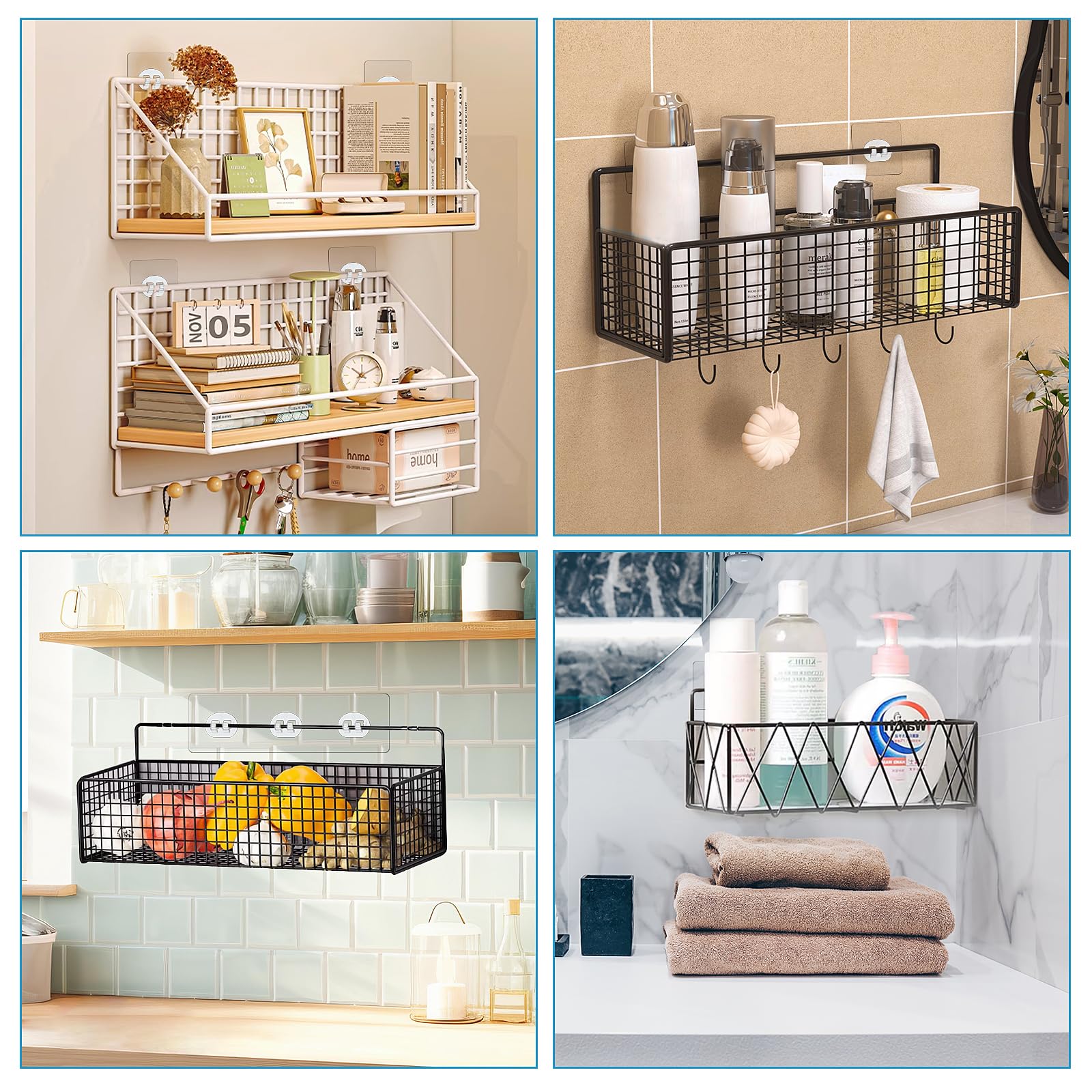 14 Pezzi Ganci Adesivi Per Doccia E Cucina - Set Con 3 Stili (Singolo, Doppio, Triplo) Impermeabili, Portata 18 Kg, Senza Foratura - 4