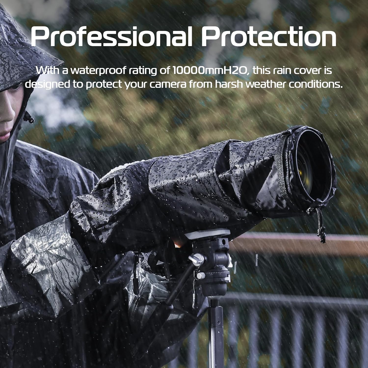 ULANZI RC01 Camera Rain Cover, Small Size Durable Nylon Raincoat Compatible with Canon Sony Nikon DSLR Mirrorless Vlog Camera & Lenses Within 260mm, with Sleeves, Drawstrings, Viewing Window