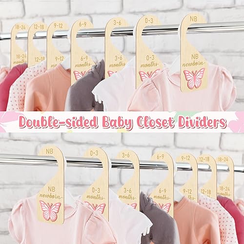 Miniatura 3 de R HORSE Divisores de armario de madera 3D para bebé, 8 unidades, organizador de armario de bebé de mariposa rosa, divisores de doble cara para