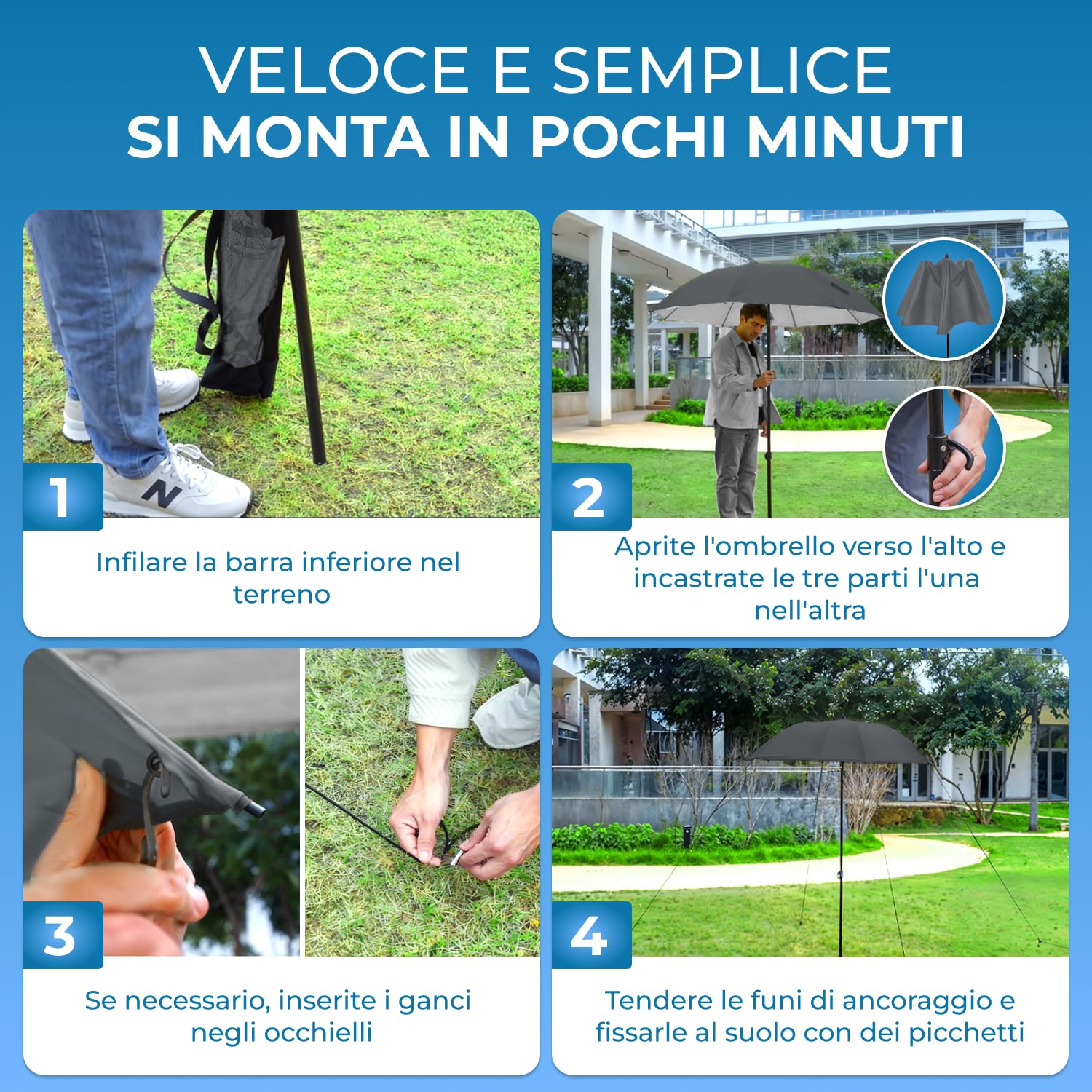 STYNGARD Ombrellone da Spiaggia Portatile protezione UV 50+ [155 cm ⌀] - Ombrellone da Viaggio con cavi di ancoraggio - Modello NICE