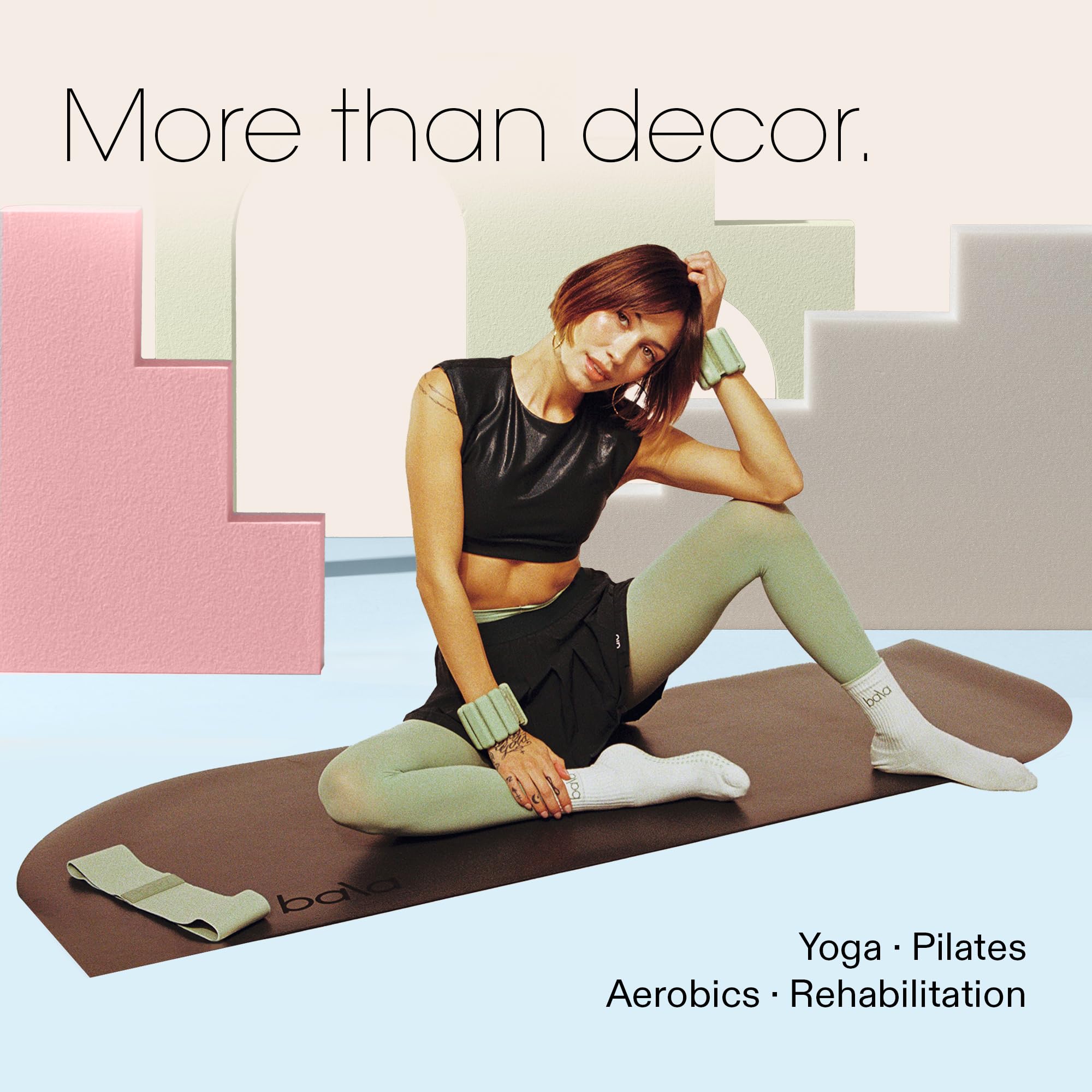 Bala Yoga Mat for Home Gym - Non Slip Exercise Mat for Home Workout, Stretching, Pilates, Aerobics & Floor & Fitness Work Out - Indoor Exercising Mat: Deco Mat - 5mm Sage