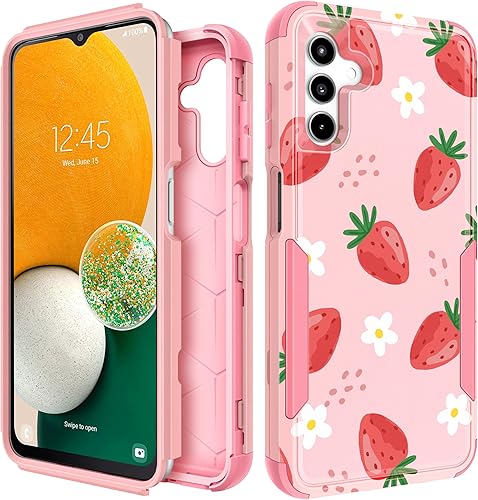 Plakill Funda protectora 3 en 1 para Samsung Galaxy A13 5G, diseño lindo de fresa rosa, a prueba de caĂdas, para mujeres y niñas, a prueba de Plakill Funda protectora 3 en 1 para Samsung Galaxy A13 5G, diseño lindo de fresa rosa, a prueba de caĂdas, para mujeres y niñas, a prueba de