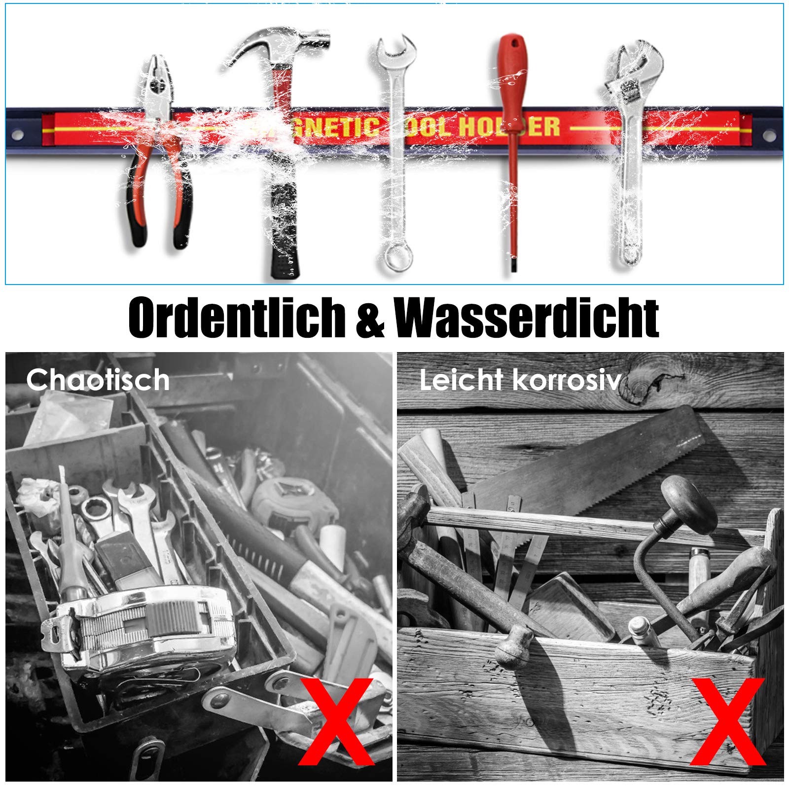 RELAX4LIFE 6x Magnetleiste Werkzeug 46 cm MAX 60 kg Magnetschiene Magnetisch Werkzeugleiste Werkzeughalter Wand inkl. Montagematerial Magnethalter für Werkstatt Garage Büro Werkzeug Halterung Stahl