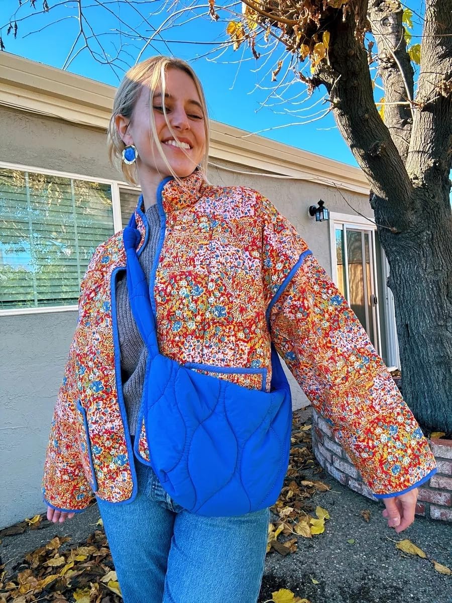 Aimiray Women's Cropped Floral Puffer Jacket Cardigan Printed Lightweight Open Front Padded Quilted Coats - Image 3