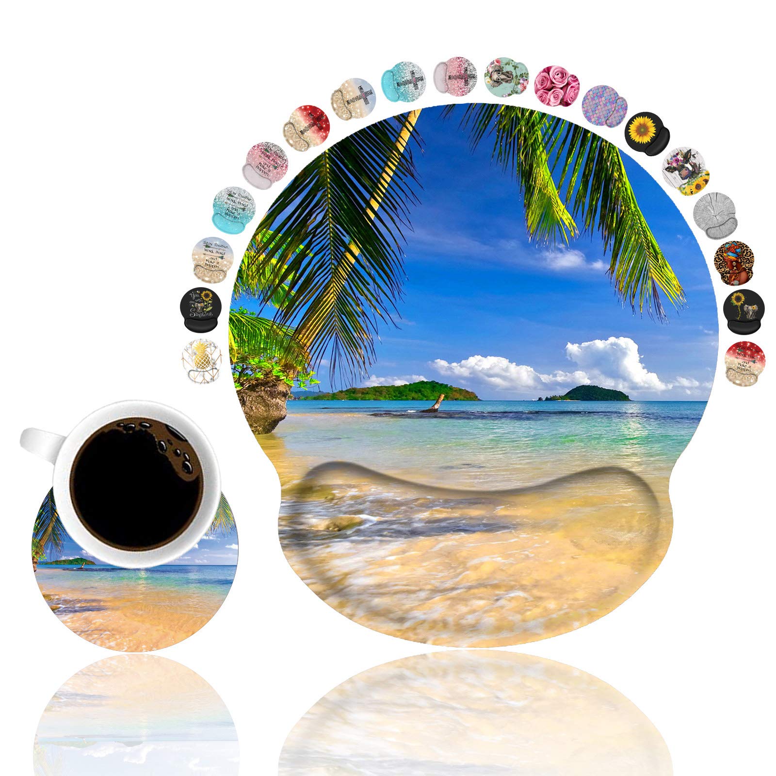 LOWORO Ergonomic Mouse Pad Wrist Support with Coasters Set, Cute Large Wrist Rest Pad with Non-Slip PU Base for Laptop Computer Home Office Working