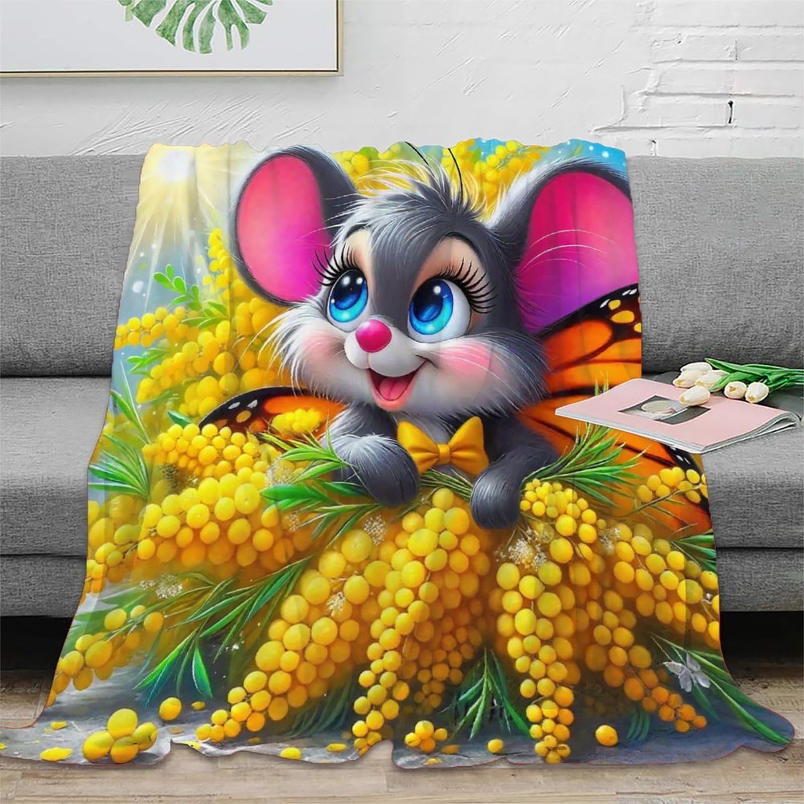 Couvre-lit souris peluche plaid microfibre 150x200 chaud et doux